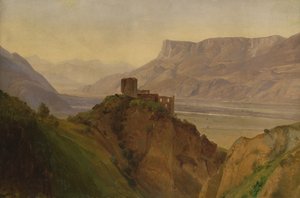 1838年のアディジェ渓谷のブルネンブルクの遺跡（木の上の紙に油彩） 作： Louis Gurlitt
